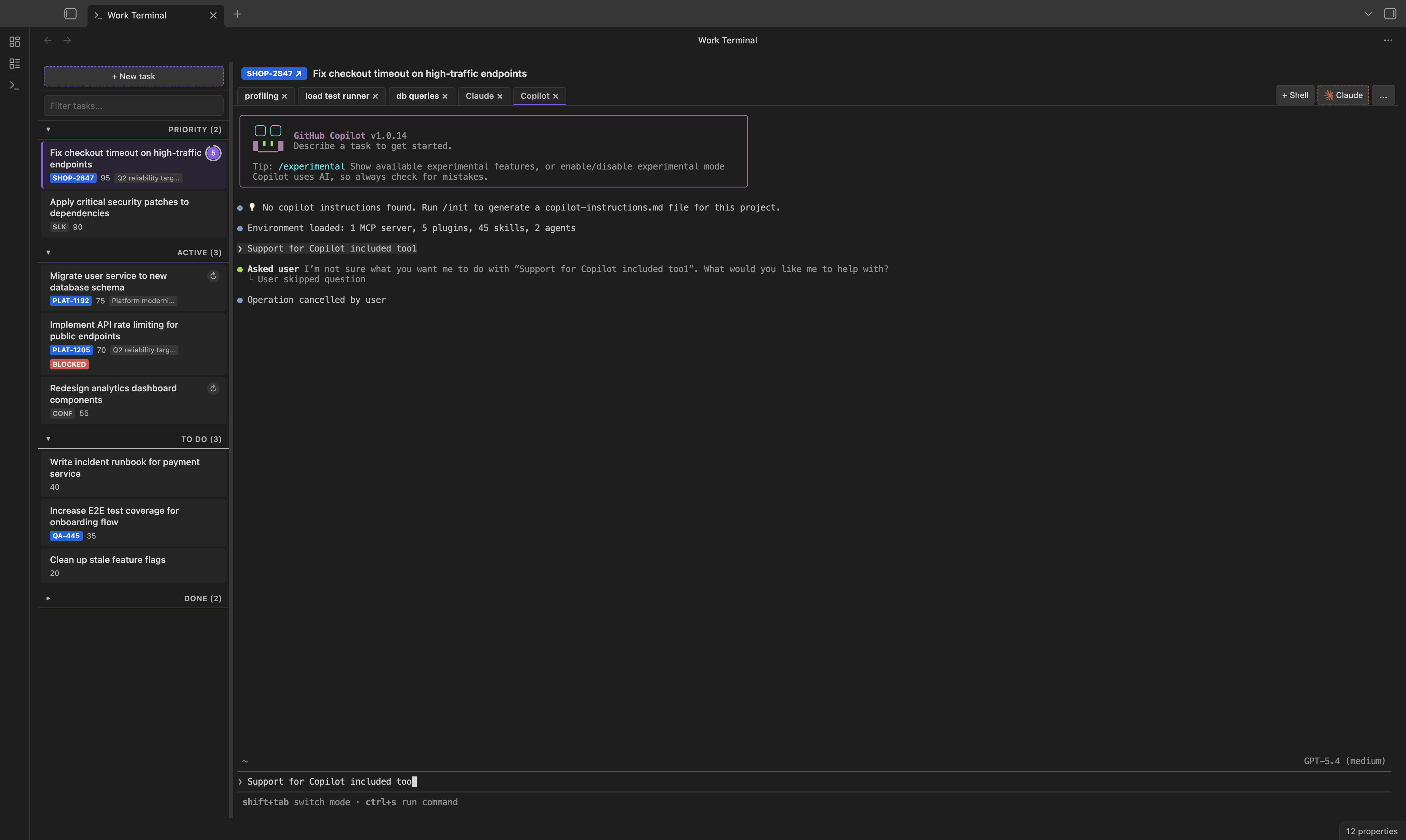 GitHub Copilot session with activity detection